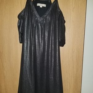 So cute!  LOFT Metallic  open shoulder dress.